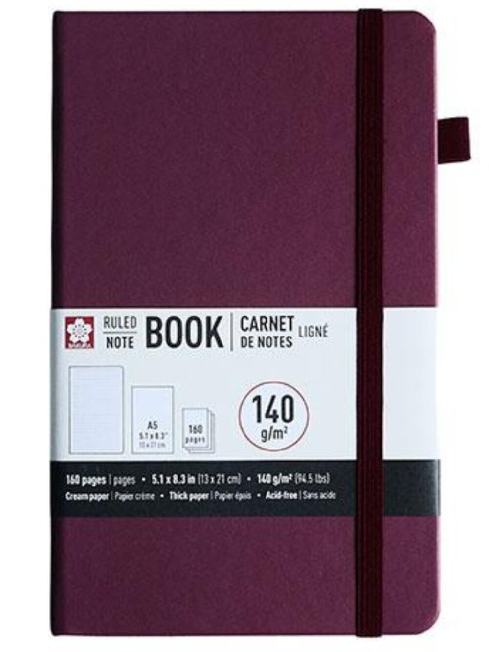 Sakura Notebook Ruled 160 Pages Mulberry 5.1"X8.3" A5 Size Journal School Office